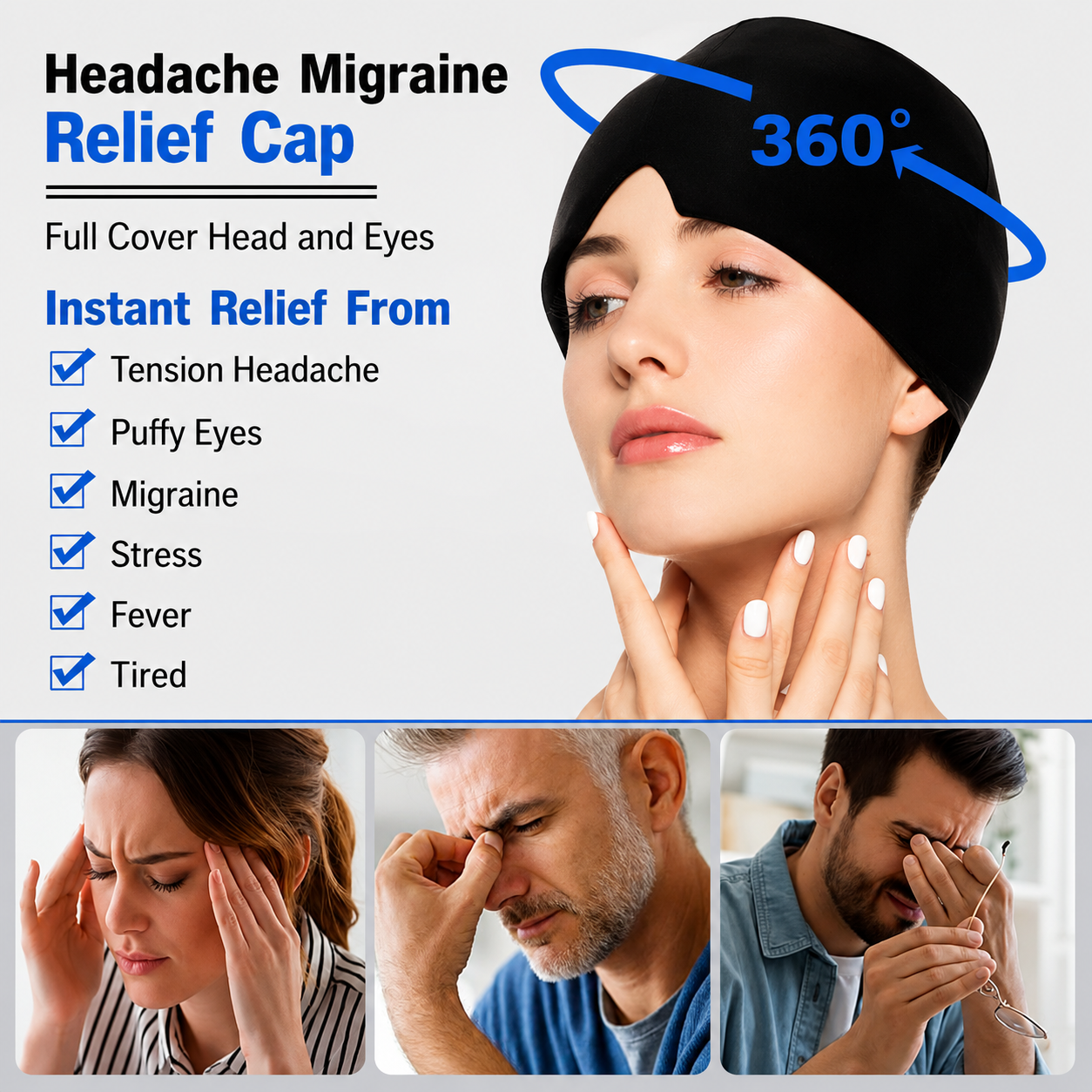 2-in-1 Hot & Cold Gel Ice Cap for Migraine Relief